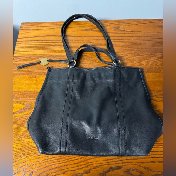 Margot Newyork Black Leather Purse ~ 100% Leather 14”W x 11”T - Picture 3 of 15